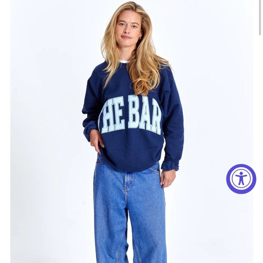 The Bar Varsity Sweatshirt in Navy / Baby Blue, L